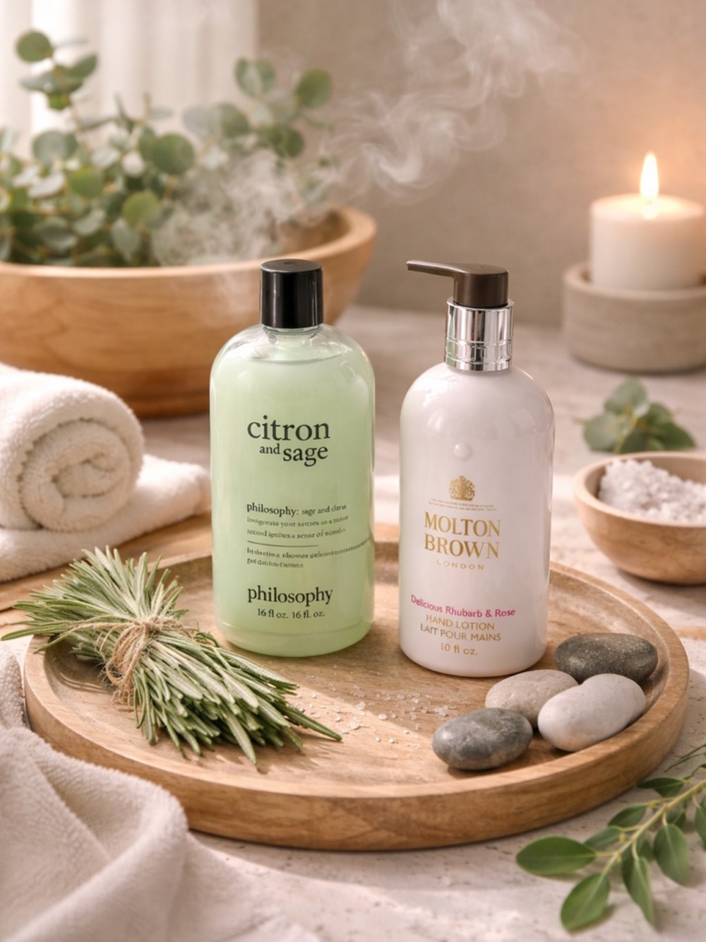 NWT Philosophy Citron & Sage 16oz + Molton Brown Rhubarb Rose 10oz Bundle - Picture 2 of 7